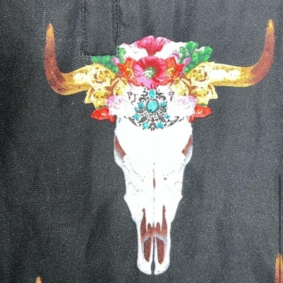 Show Me Your MuMu Tunic Top S Jamie Bull Floral Print Black Button - Picture 5 of 11